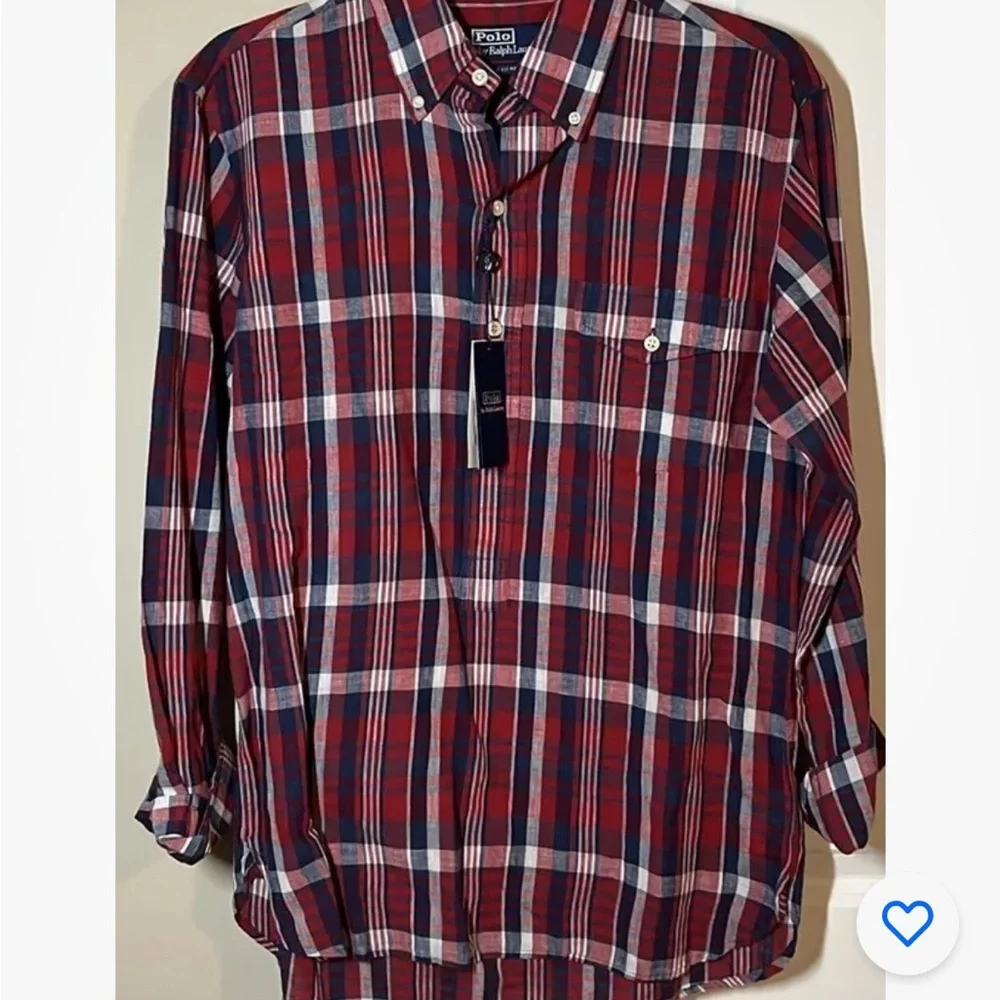 NWT Polo Indigo Authentic Indian Madras Half Button Pullover LS w Pocket Size S - Picture 6 of 7